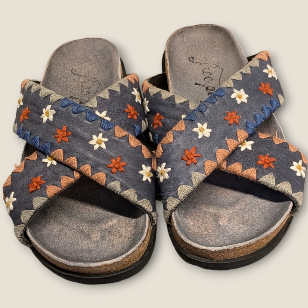Free People Wildflower Embroidered Cork Sandals
